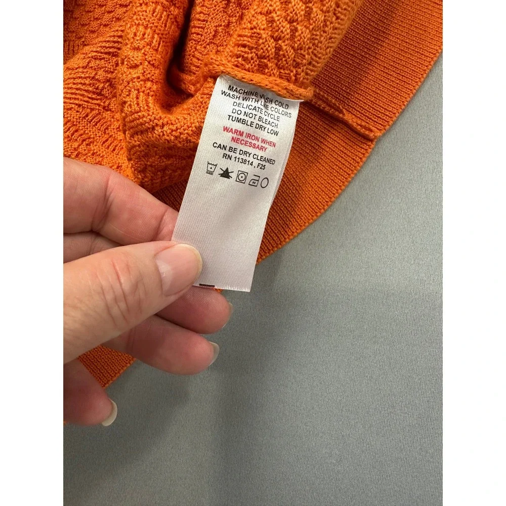 Billy Reid Mens XL Orange Textured Cotton Knit Crewneck Sweater Long Sleeve